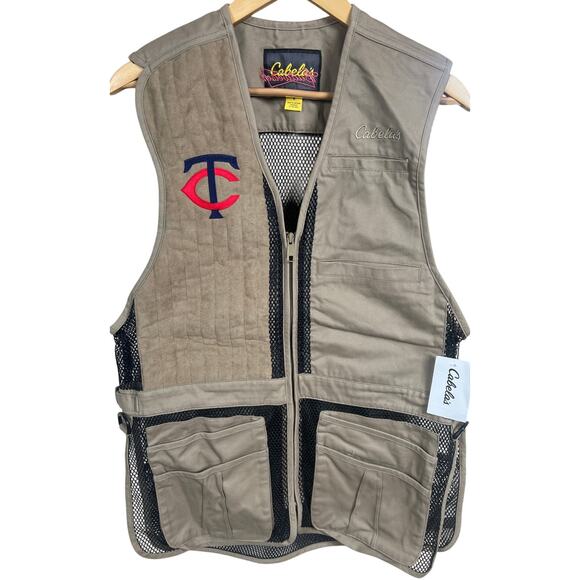 MN Twins Cabela's Maple Medium Vest Hunting Brown Black Pockets Mesh Lightweight - Picture 1 of 6